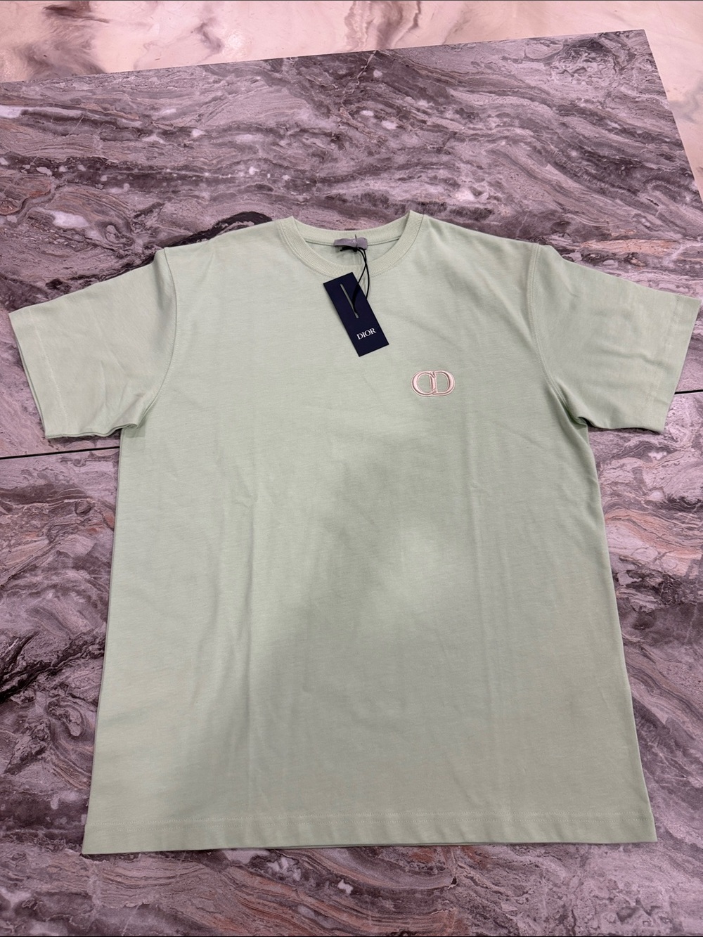 AUTHENTIC Dior Men's Logo Crewneck T-Shirt in Light Green UNWORN